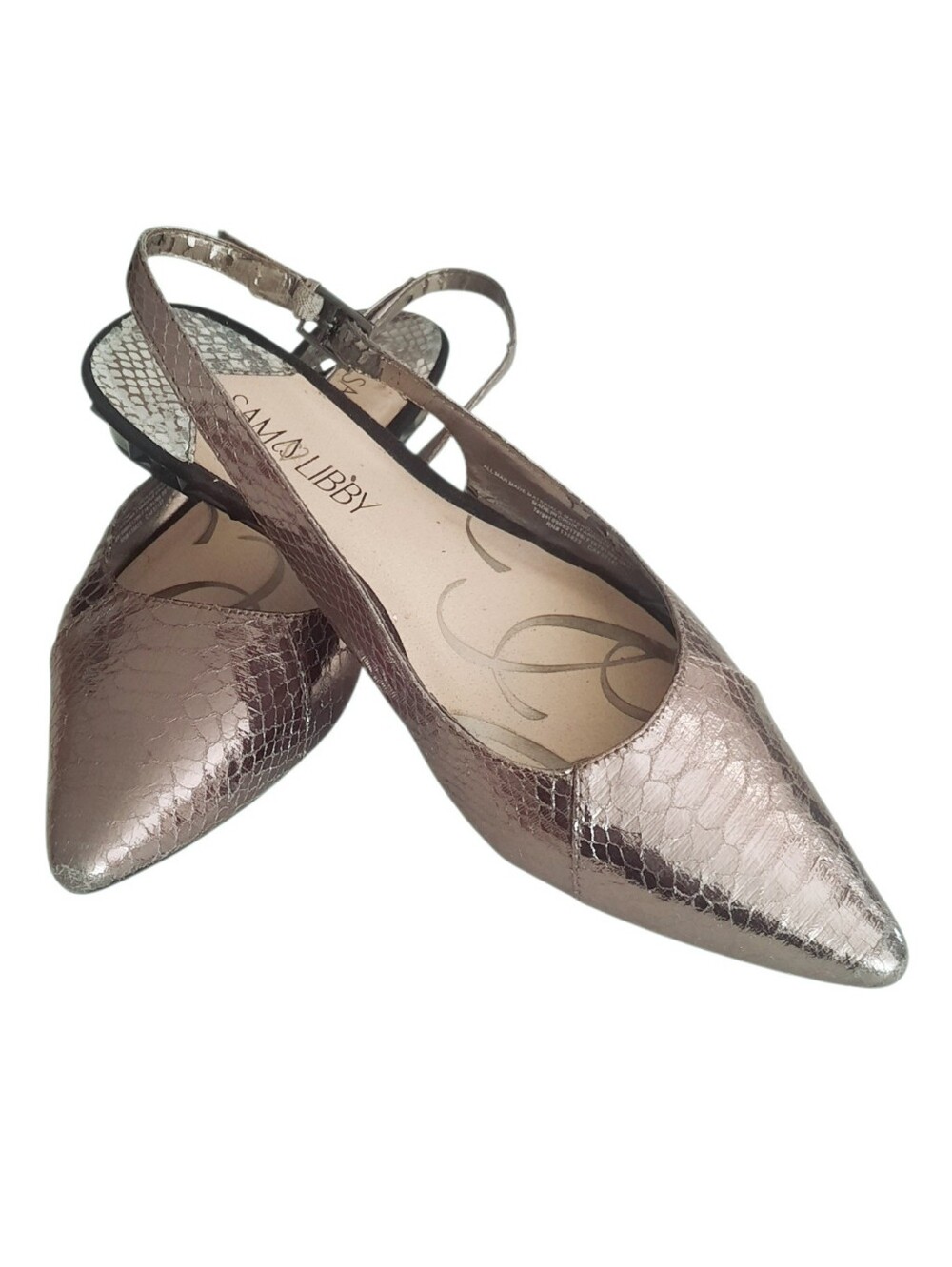 Sam & Libby Metallic Bronze Snake Embossed  Pointed-Toe Slingback Flats 9